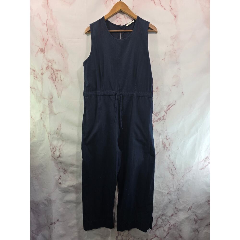 Ali Golden Jumpsuit Womens Large Navy Blue Wide Leg Cotton Tank Pockets Jumper